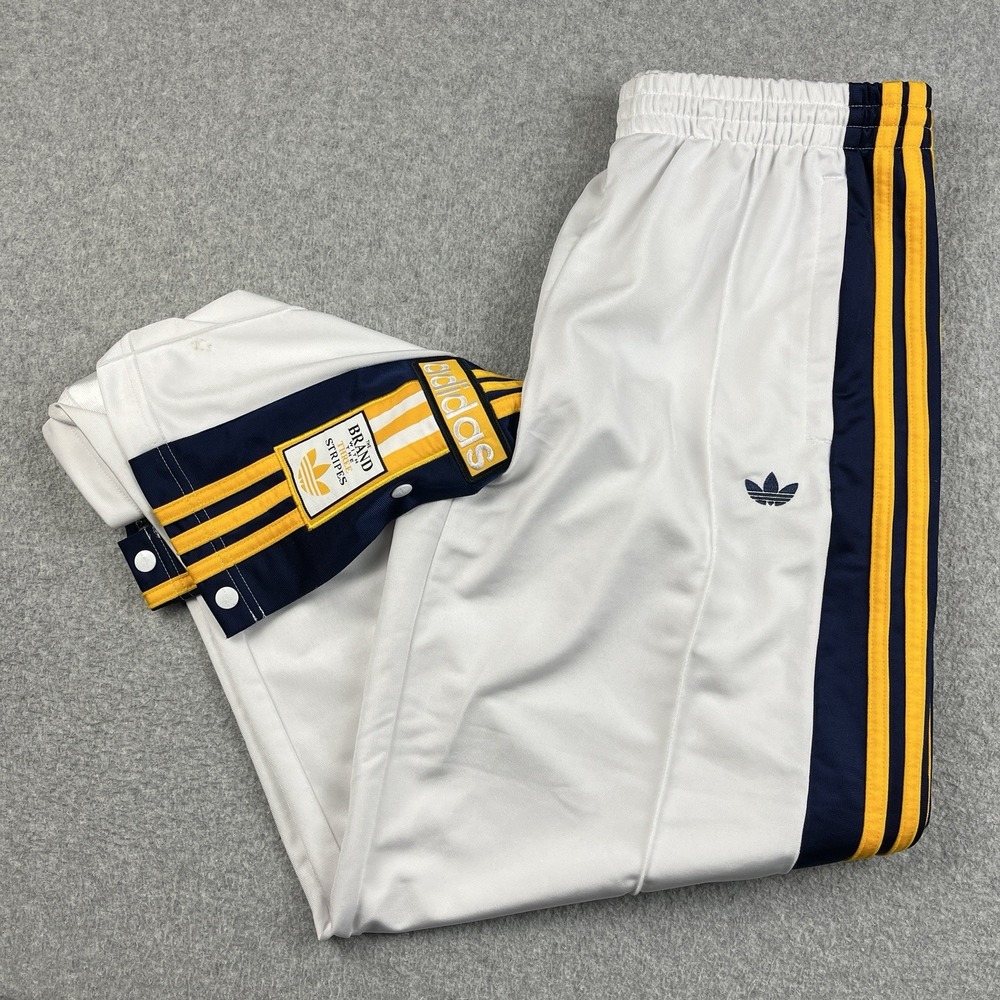 adidas White and Navy Track Pants with Yellow Stripes